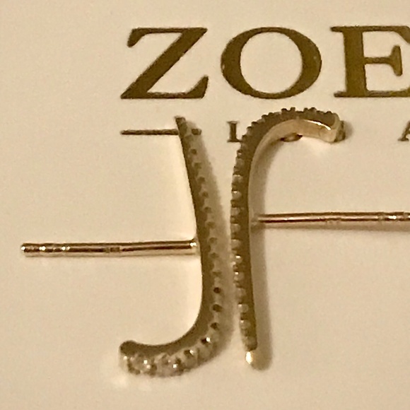 Zoe Lev 14K Yellow Gold Diamond Curved Bar Stud Earrings - Picture 8 of 17